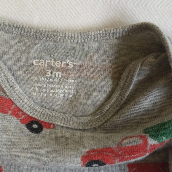 carter's christmas tree truck long sleeve bodysuit diaper shirt 3 months baby - Picture 3 of 6